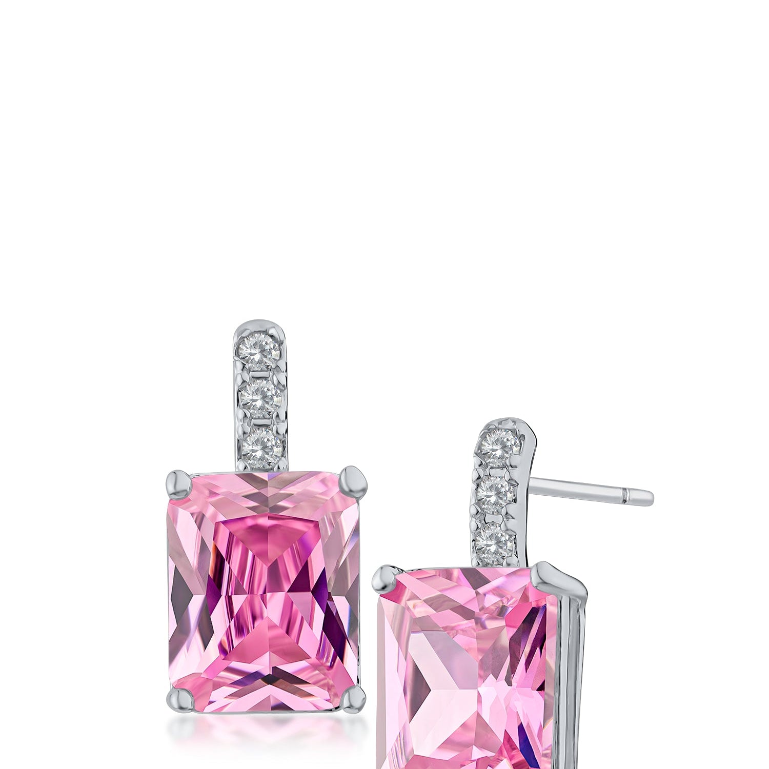 Aretes colgantes con zirconia cúbica rosa en latón bañado en rodio, foto 1
