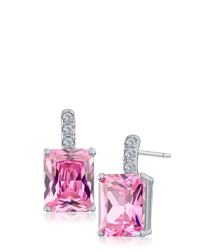 Aretes colgantes con zirconia cúbica rosa en latón bañado en rodio, foto 1