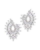Cubic Zirconia Open Oval Cluster Earrings in Plated Brass
