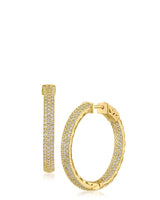 Aretes de aro clásicos con zirconias cúbicas pavé en latón bañado en oro de 14K