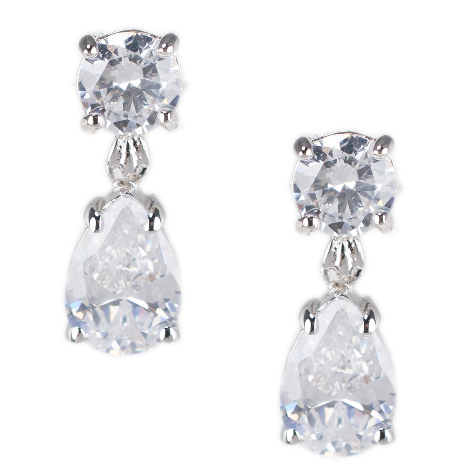 Pear-Shaped Cubic Zirconia Drop Earrings in Rhodium-Plated Brass, photo 1