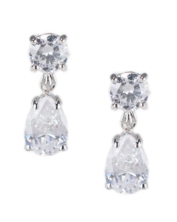 Pear-Shaped Cubic Zirconia Drop Earrings in Rhodium-Plated Brass, photo 1