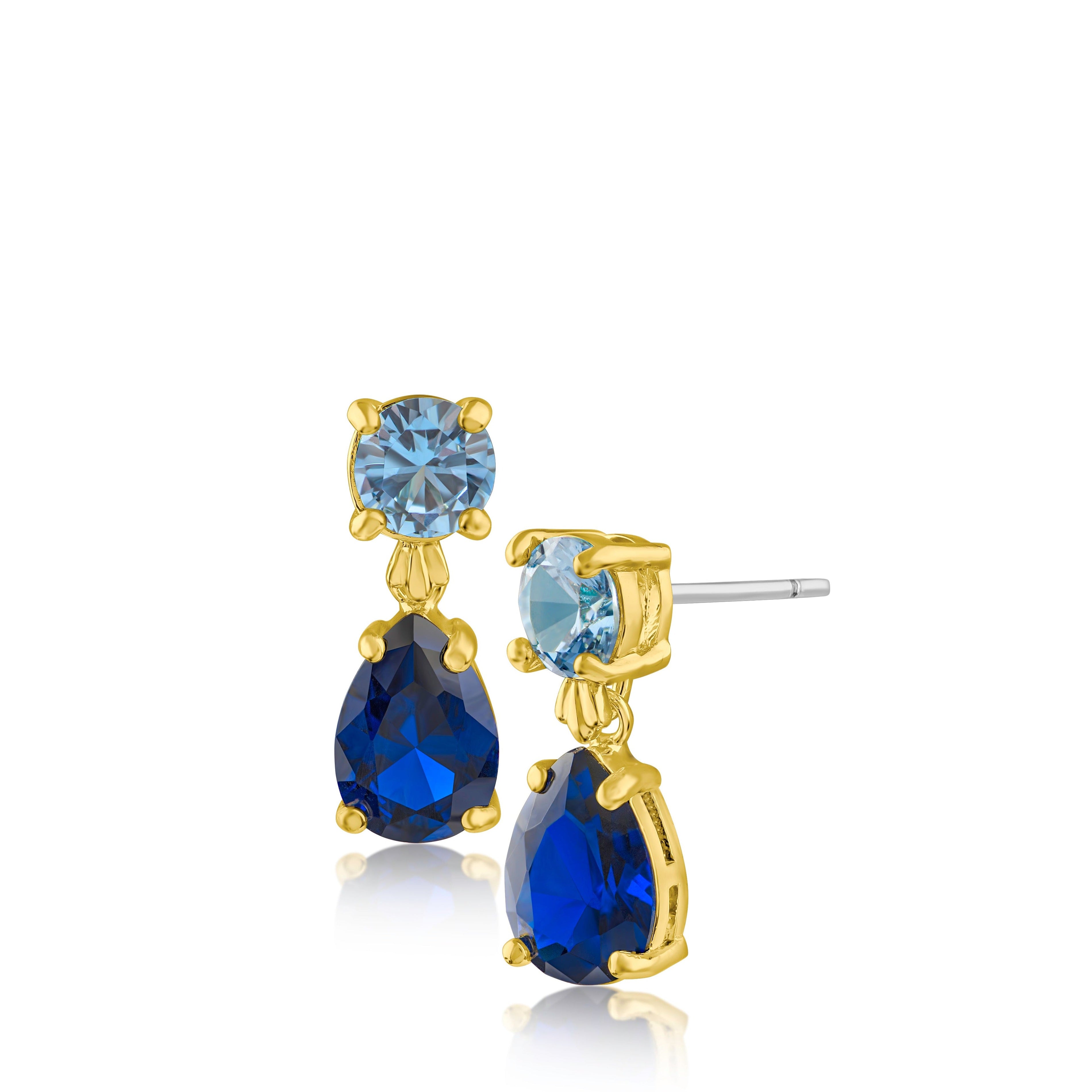 Light Blue and Blue Cubic Zirconia Drop Earrings in 14K Gold-Plated Brass, photo 1