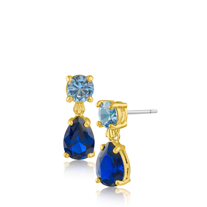 Light Blue and Blue Cubic Zirconia Drop Earrings in 14K Gold-Plated Brass, photo 1