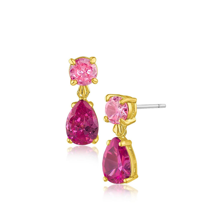 Pink Pear Cubic Zirconia Drop Earrings in 14K Gold-Plated Brass, photo 1