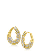 Aretes de aro Huggie curvos con zirconias cúbicas talla marquesa y redondas en latón bañado en oro