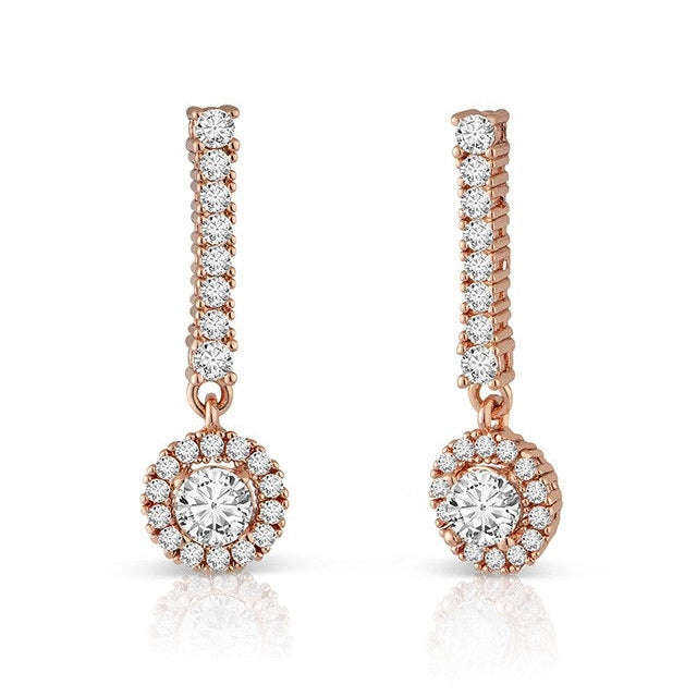 Round Cubic Zirconia Drop Earrings in Rose Gold-Plated or Rhodium-Plated Brass, photo 2
