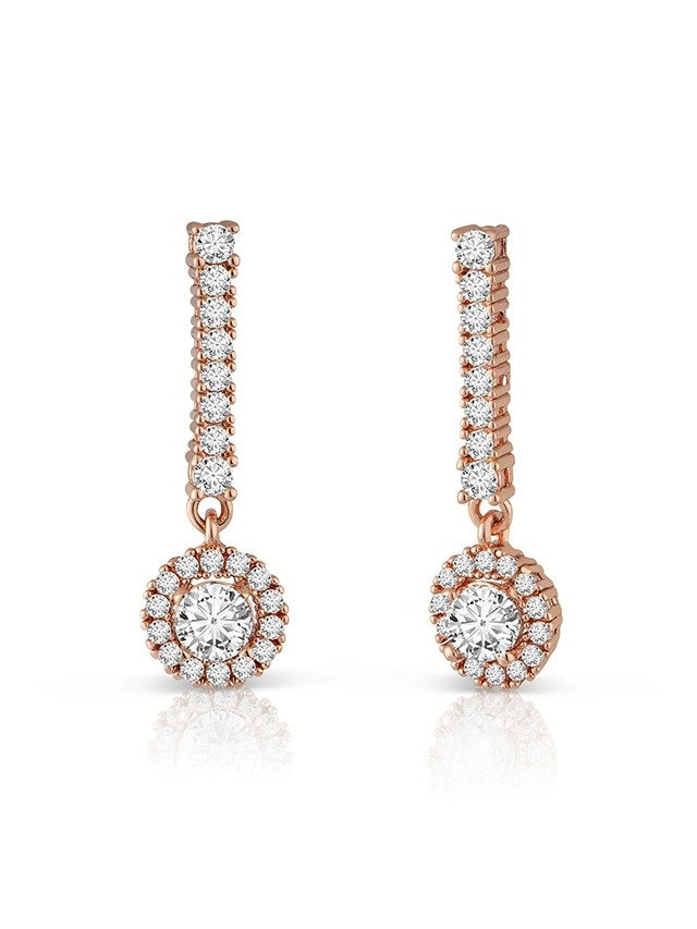Round Cubic Zirconia Drop Earrings in Rose Gold-Plated or Rhodium-Plated Brass, photo 2