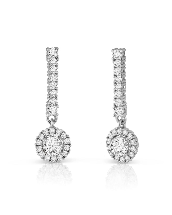 Round Cubic Zirconia Drop Earrings in Rose Gold-Plated or Rhodium-Plated Brass, photo 1