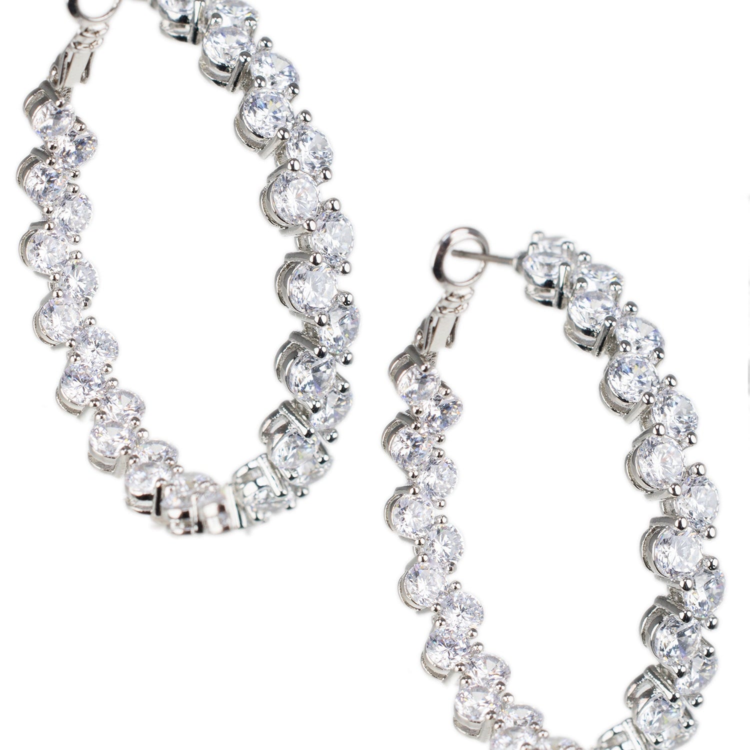 Aretes de aro con zirconias cúbicas redondas en plata de ley, foto 1