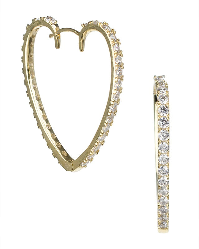 Aretes de aro en forma de corazón con zirconias cúbicas redondas en latón bañado en oro o en rodio, foto 2