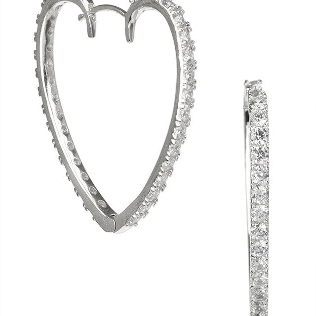 Aretes de aro en forma de corazón con zirconias cúbicas redondas en latón bañado en oro o en rodio, foto 1