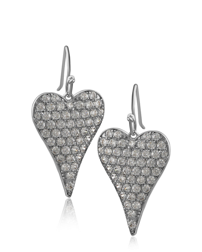 Aretes colgantes de corazón con zirconias cúbicas en engaste pavé en latón bañado en rodio, foto 1