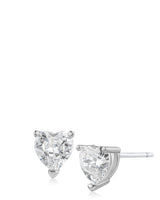 Aretes de botón con zirconia cúbica en forma de corazón en latón bañado en oro o en rodio