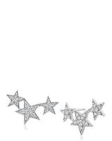 Pavé Cubic Zirconia Triple Star Crawler Earrings in Plated Brass