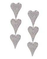 Pavé Cubic Zirconia Triple Heart Strand Earrings in Rhodium-Plated Brass