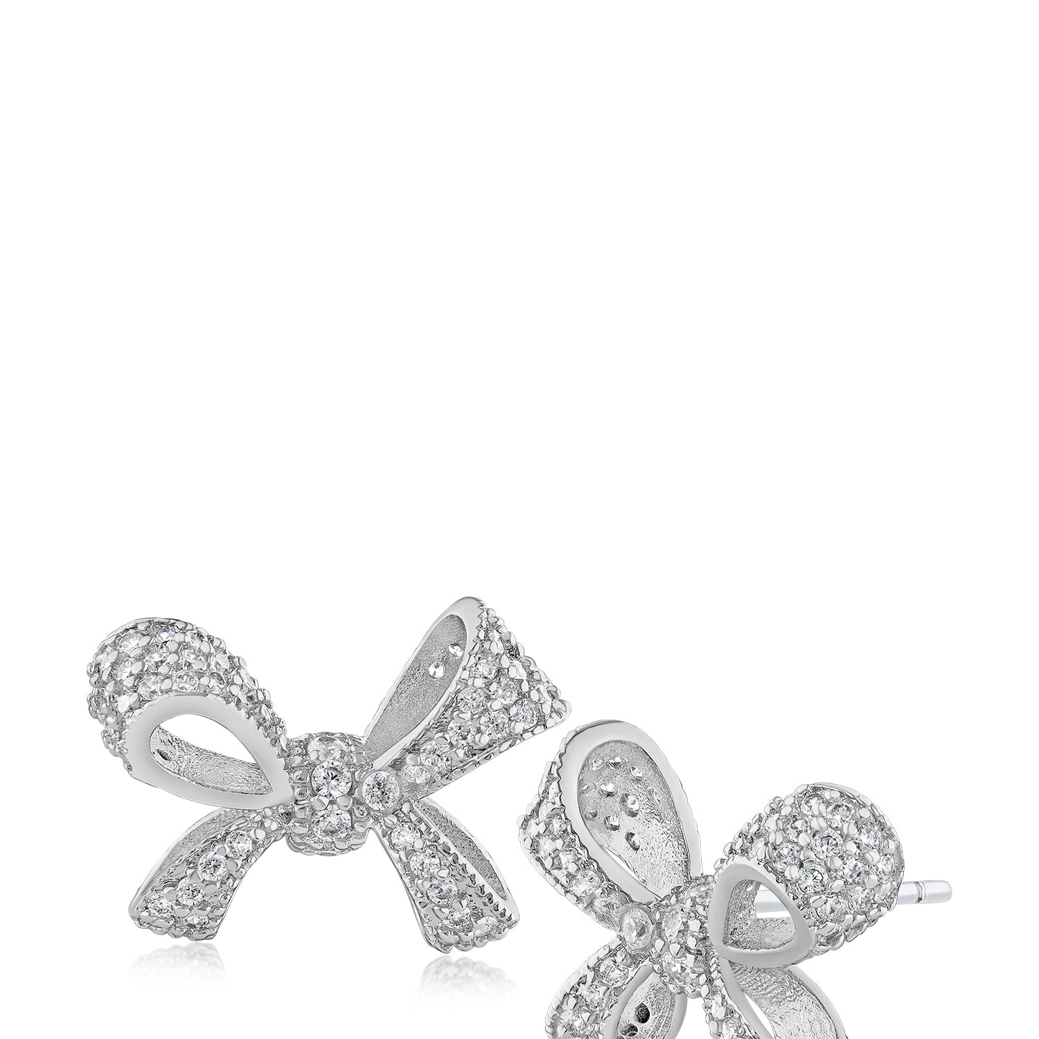 Pavé Cubic Zirconia Bow Stud Earrings in Gold-Plated or Rhodium-Plated Brass, photo 1