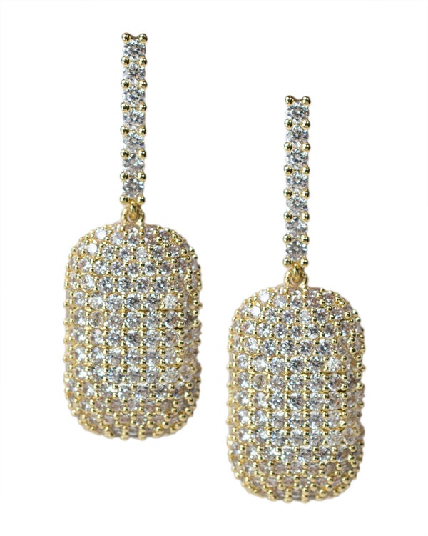 Aretes colgantes rectangulares con zirconias cúbicas en engaste pavé en latón bañado en oro o en rodio, foto 2