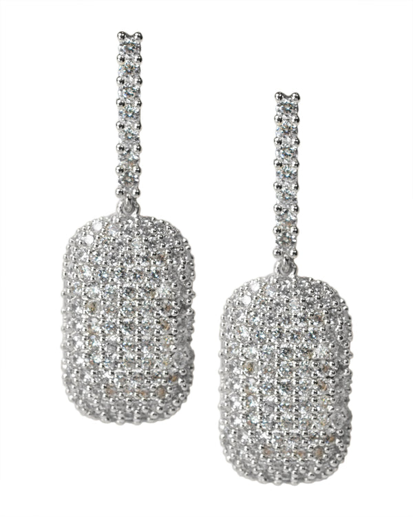 Aretes colgantes rectangulares con zirconias cúbicas en engaste pavé en latón bañado en oro o en rodio, foto 1