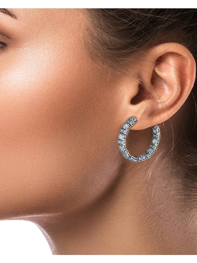 Aretes de aro de racimo con zirconias cúbicas redondas en latón bañado en rodio, foto 2