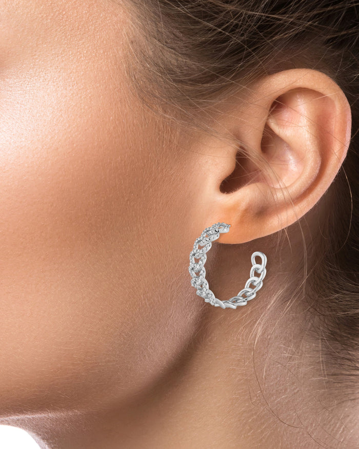 Aretes de aro de eslabones con pavé de zirconias cúbicas en latón bañado en rodio, foto 2