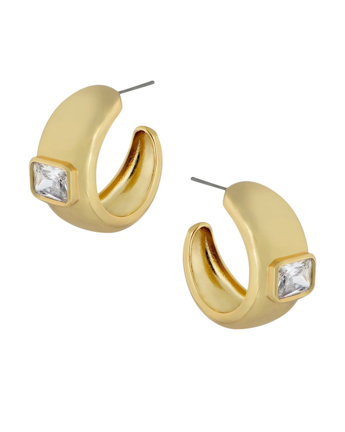 Aretes de aro gruesos con zirconias cúbicas talla esmeralda en latón bañado en rodio, foto 1
