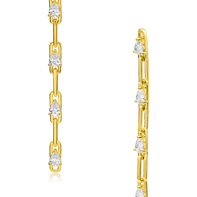 Aretes colgantes de cadena con zirconias cúbicas en forma de pera en latón bañado en oro de 14K, foto 1