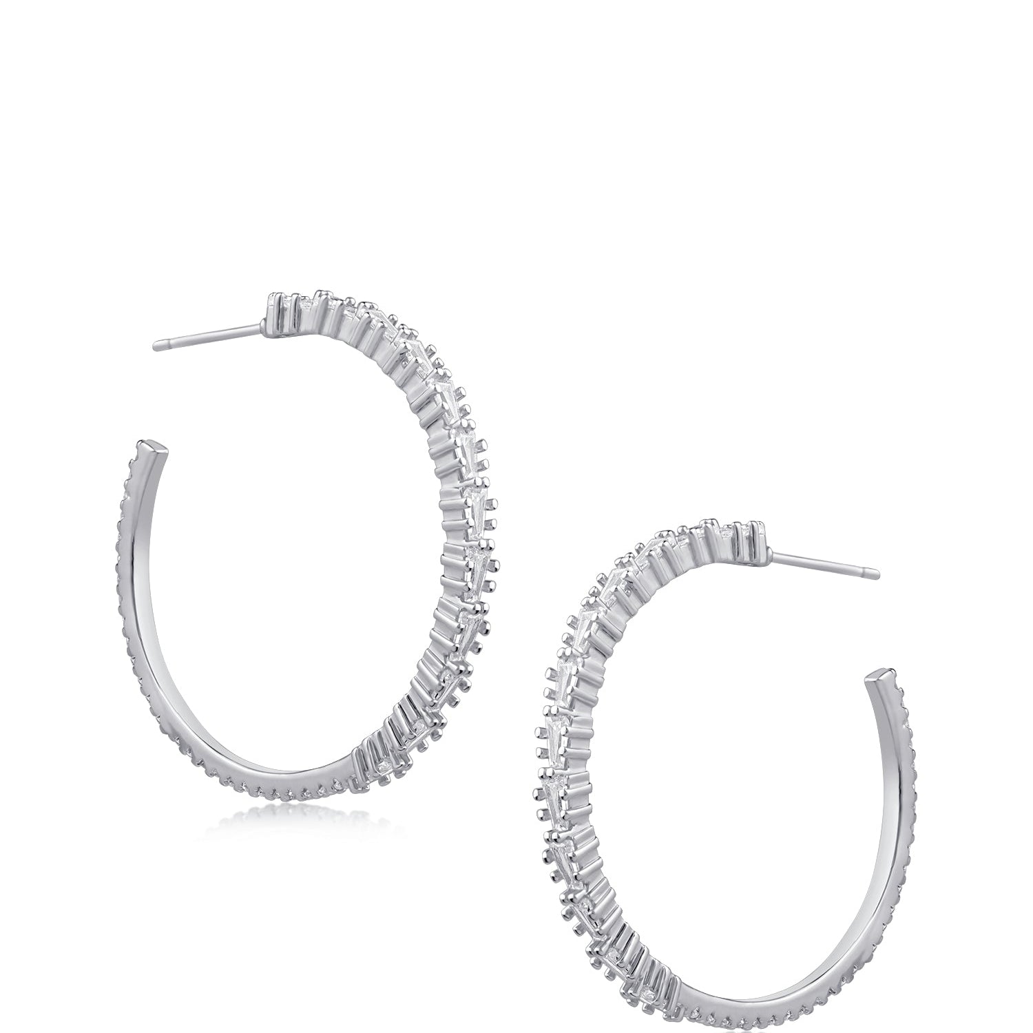 Aretes de aro grandes con zirconias cúbicas baguette en latón bañado, foto 1
