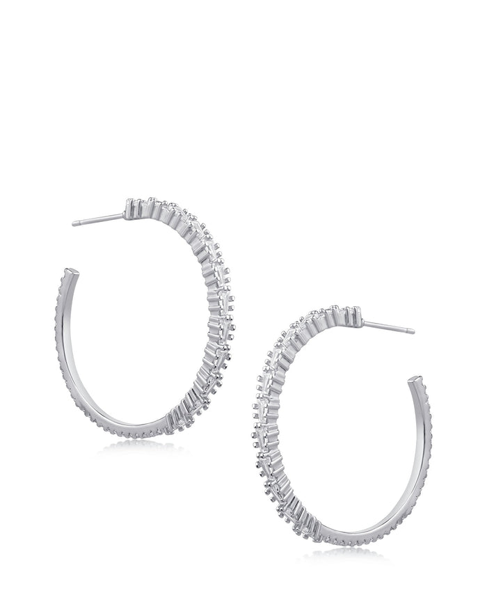 Aretes de aro grandes con zirconias cúbicas baguette en latón bañado, foto 1