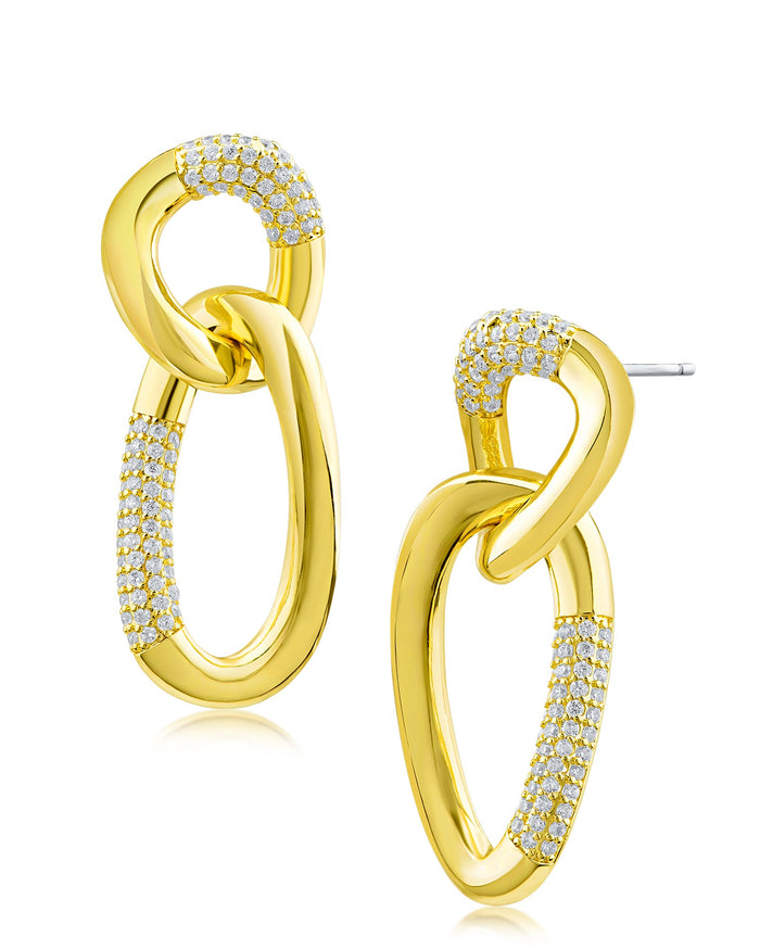 Aretes colgantes de eslabones redondos y ovalados con zirconias cúbicas pavé en latón bañado en oro o en rodio, foto 2