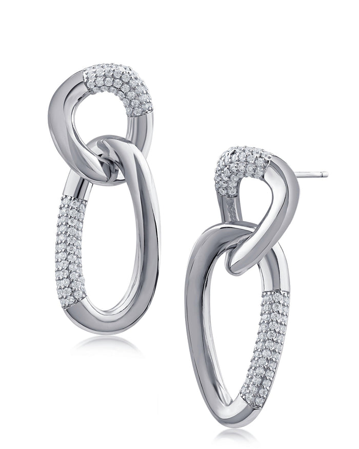 Aretes colgantes de eslabones redondos y ovalados con zirconias cúbicas pavé en latón bañado en oro o en rodio, foto 1