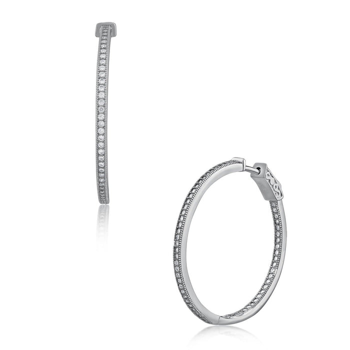 Aretes de aro con zirconias cúbicas en micro engaste pavé en latón bañado en oro o en rodio, foto 1