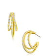 Petite Pavé Cubic Zirconia Triple Hoop Earrings in Plated Brass, photo 3
