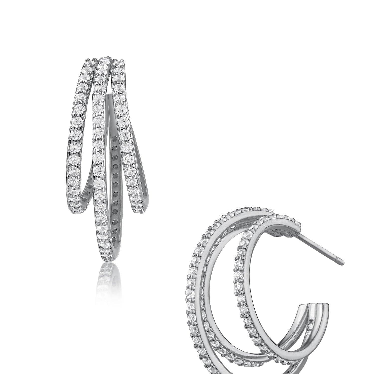 Petite Pavé Cubic Zirconia Triple Hoop Earrings in Plated Brass, photo 1