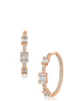 Aretes de aro con estaciones de zirconias cúbicas baguette y pavé en latón bañado en rodio o en oro rosa, foto 2