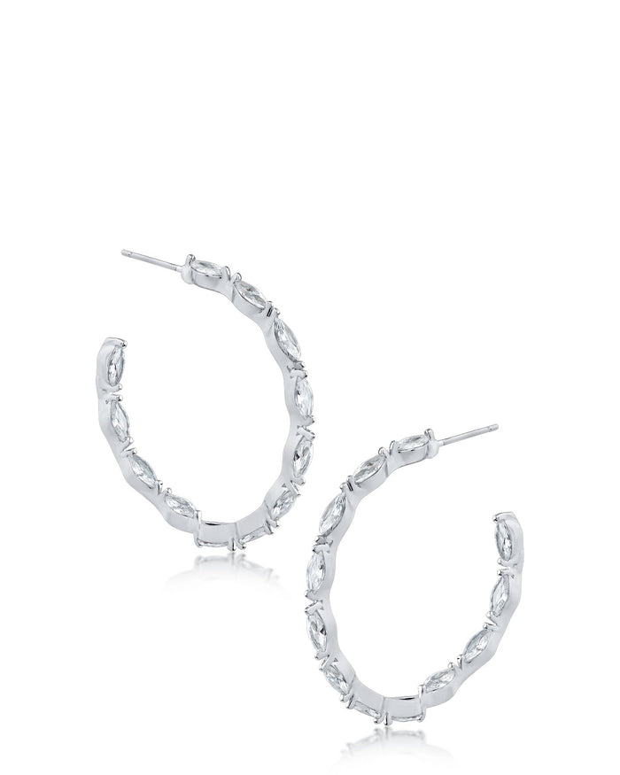 Marquise-Cut Cubic Zirconia Post Hoop Earrings in Rhodium-Plated Brass, photo 1