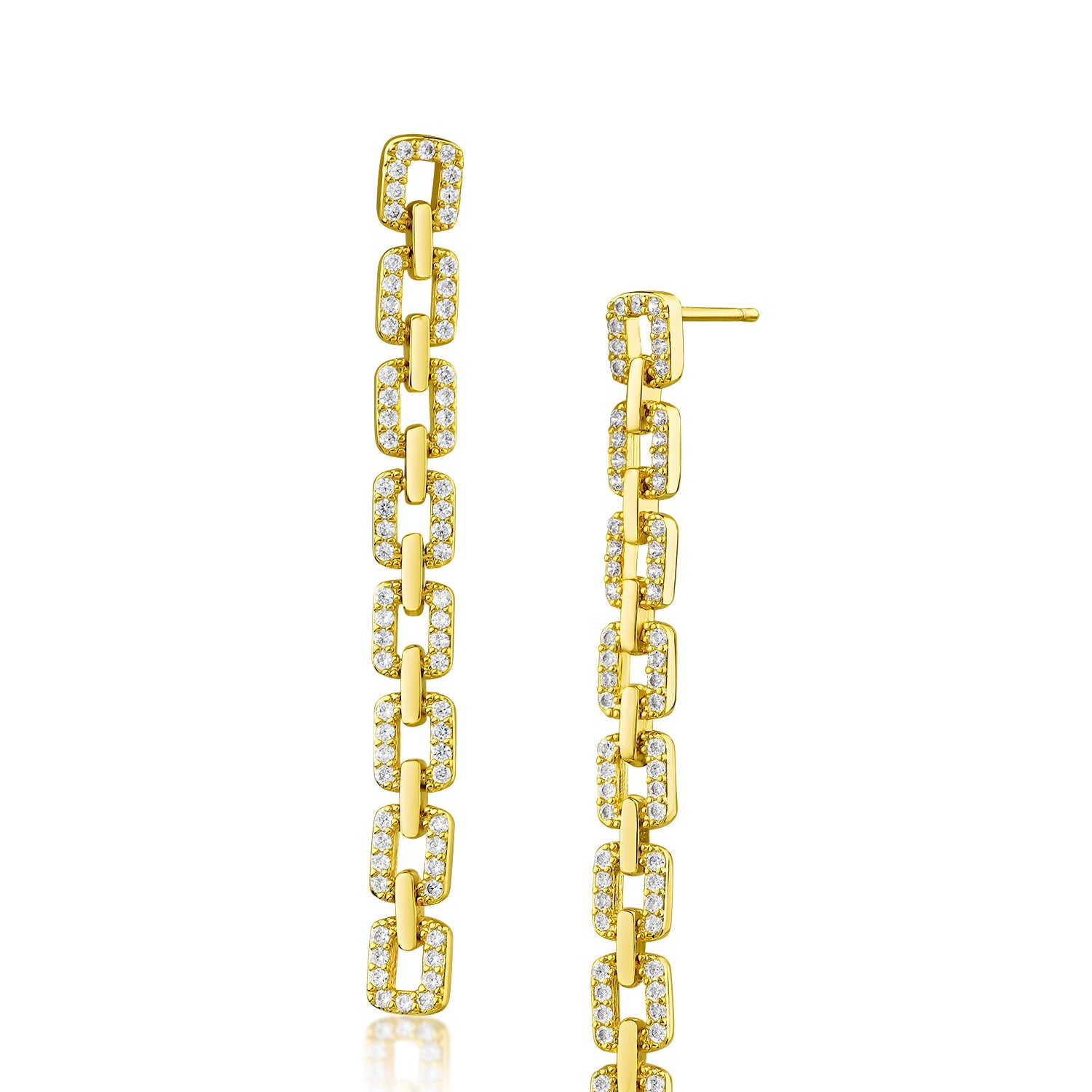 Aretes colgantes delicados de eslabones con zirconias cúbicas en engaste pavé en latón bañado en oro o en rodio, foto 1