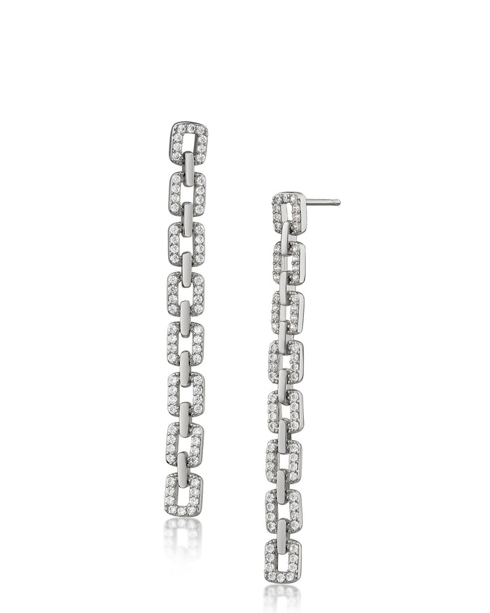 Aretes colgantes delicados de eslabones con zirconias cúbicas en engaste pavé en latón bañado en oro o en rodio, foto 2