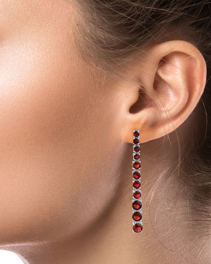 Graduated Red Cubic Zirconia Drop Earrings in Rhodium-Plated Brass, photo 2