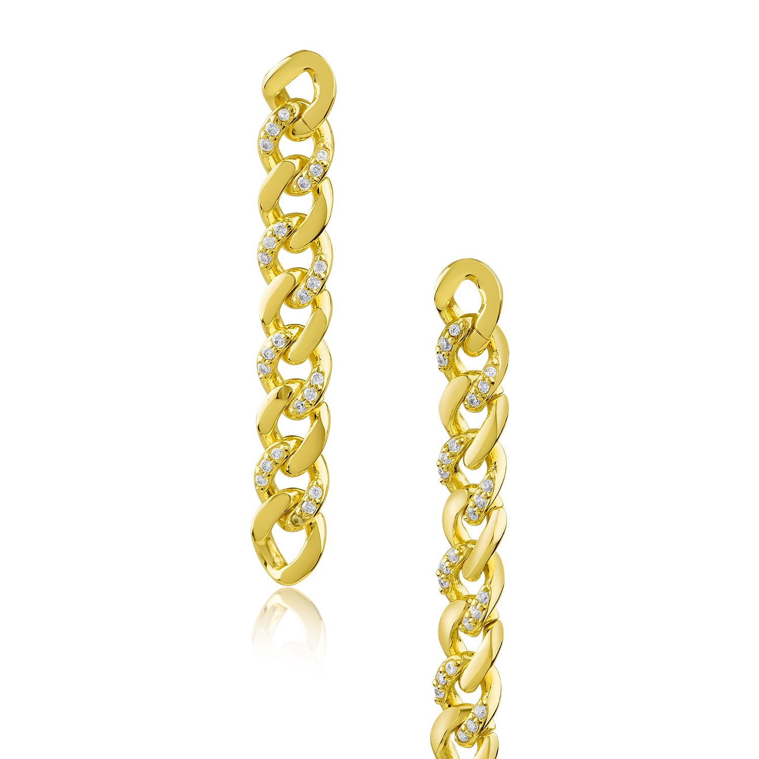 Aretes colgantes de cadena con zirconias cúbicas en engaste pavé en latón bañado en oro de 18K, foto 1