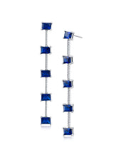 Blue Emerald-Cut Cubic Zirconia Bar Drop Earrings in Rhodium-Plated Brass