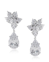 Aretes colgantes de clip con racimo de zirconias cúbicas en talla pera en latón bañado en rodio