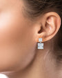 Aretes colgantes con dos zirconias cúbicas talla princesa en latón bañado en rodio, foto 2