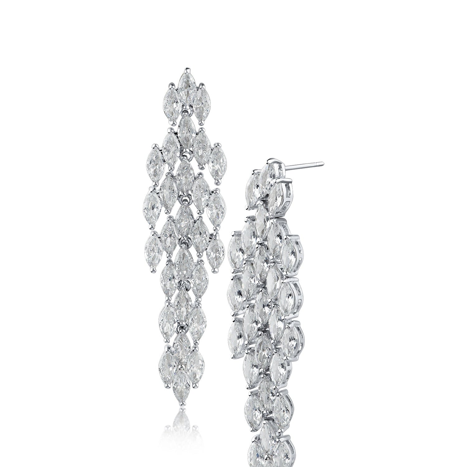 Aretes colgantes de racimo con zirconias cúbicas talla marquesa en latón bañado en rodio, foto 1
