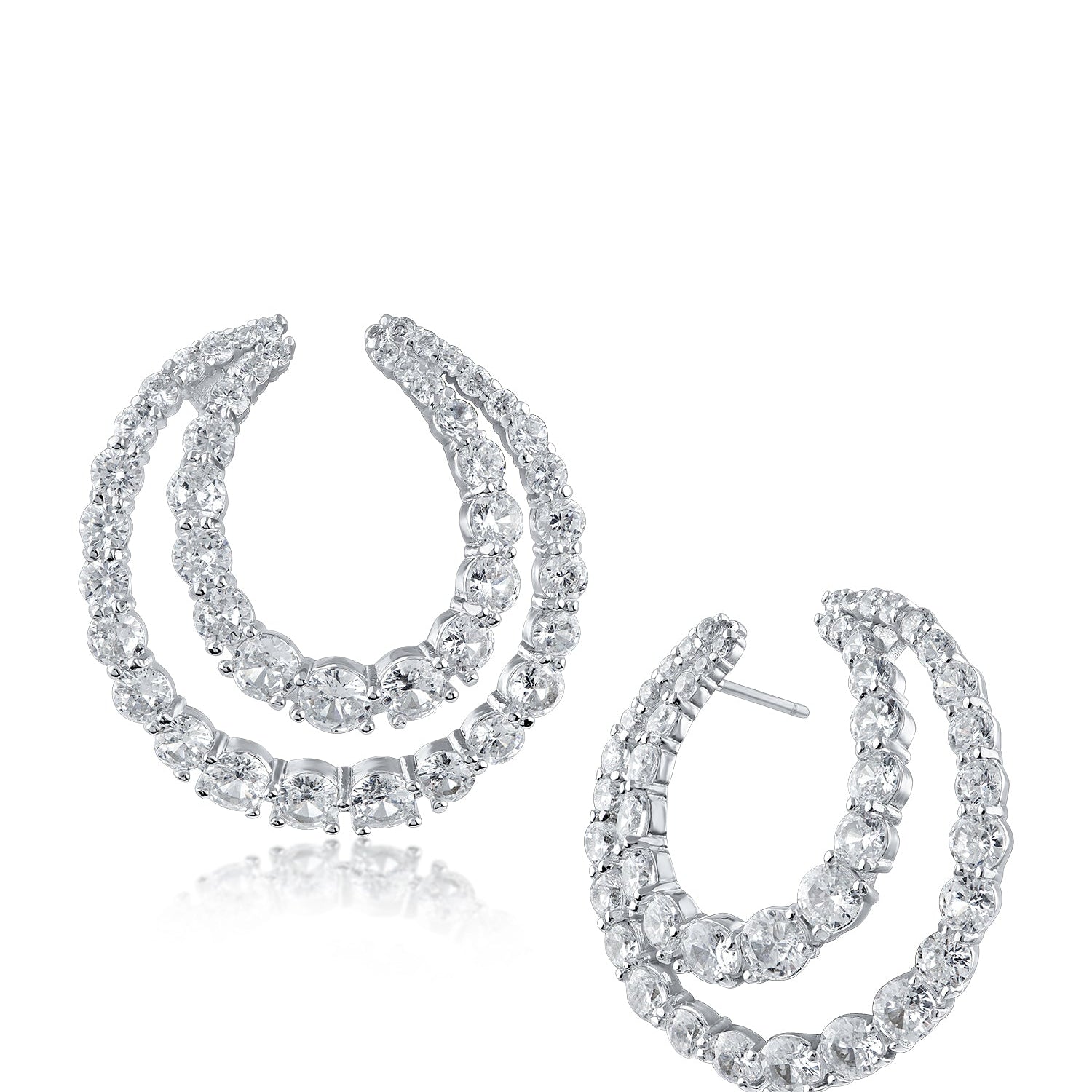 Aretes de doble círculo abierto con zirconias cúbicas redondas en plata de ley, foto 1