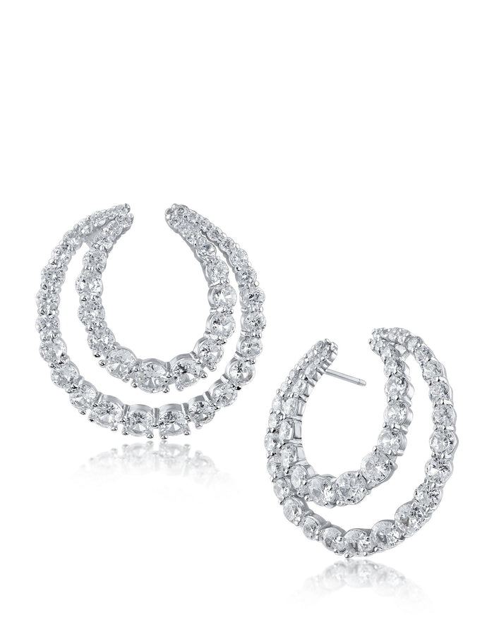 Aretes de doble círculo abierto con zirconias cúbicas redondas en plata de ley, foto 1
