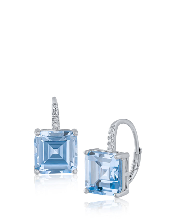 Aretes colgantes con zirconias cúbicas talla Asscher y cierres de palanca en latón bañado en rodio, foto 3