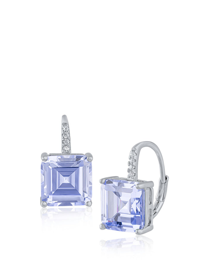Aretes colgantes con zirconias cúbicas talla Asscher y cierres de palanca en latón bañado en rodio, foto 4