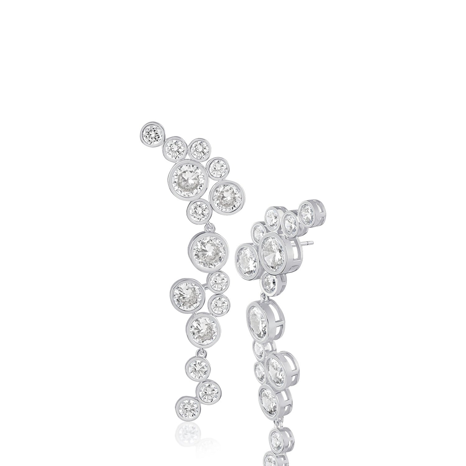 Aretes colgantes con zirconias cúbicas redondas en engaste de bisel en plata de ley, foto 1