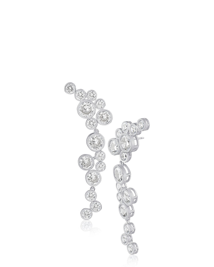 Aretes colgantes con zirconias cúbicas redondas en engaste de bisel en plata de ley, foto 1